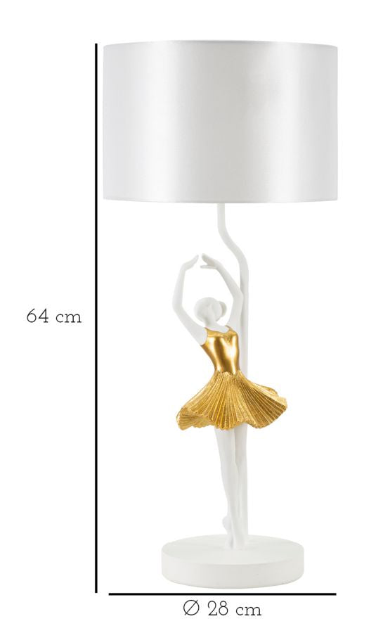 Lampe de table sculpturale dorée avec abat-jour en tissu – Style contemporain