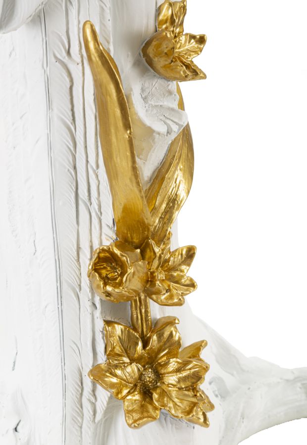 Lampe de table avec abat-jour en tissu et sculpture perroquet dorée – Design exotique