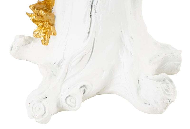 Lampe de table avec abat-jour en tissu et sculpture perroquet dorée – Design exotique