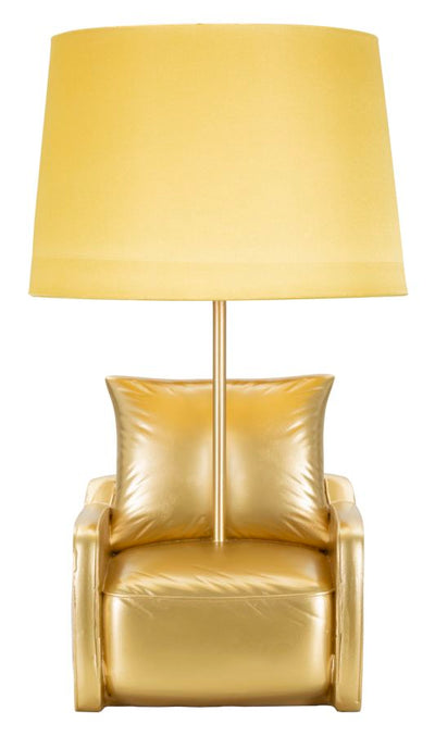 Lampe de table jaune de style milieu du siècle avec abat-jour en tissu – touche rétro