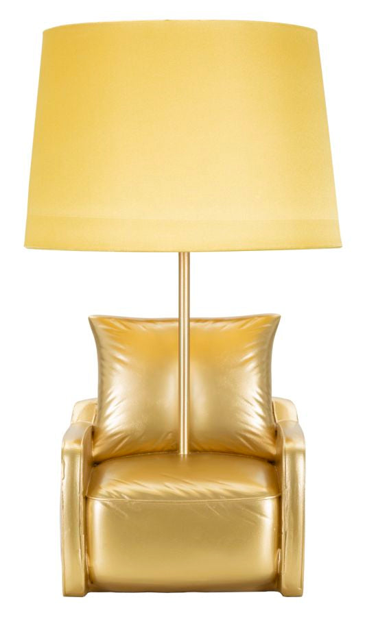 Lampe de table jaune de style milieu du siècle avec abat-jour en tissu – touche rétro