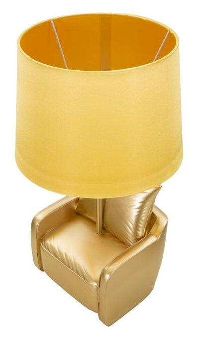 Lampe de table jaune de style milieu du siècle avec abat-jour en tissu – touche rétro