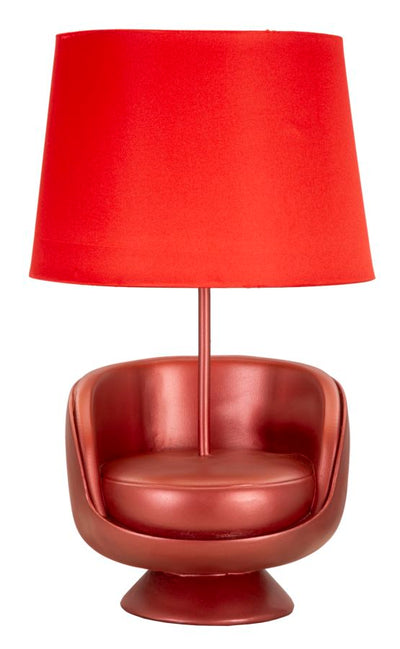 Lampe de table rouge de style milieu du siècle avec abat-jour en tissu – touche rétro