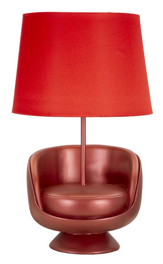 Lampe de table rouge de style milieu du siècle avec abat-jour en tissu – touche rétro