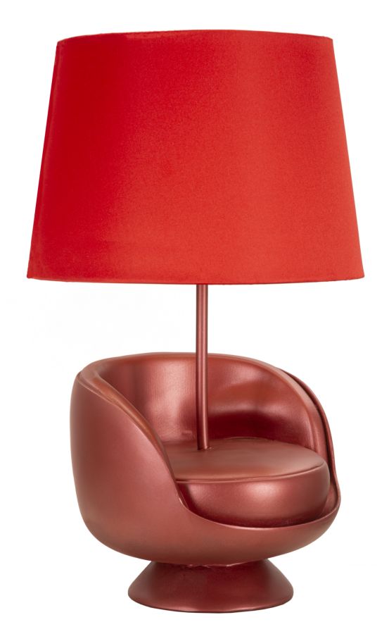 Lampe de table rouge de style milieu du siècle avec abat-jour en tissu – touche rétro