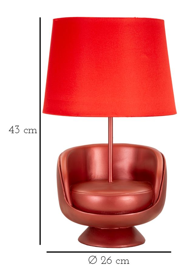 Lampe de table rouge de style milieu du siècle avec abat-jour en tissu – touche rétro