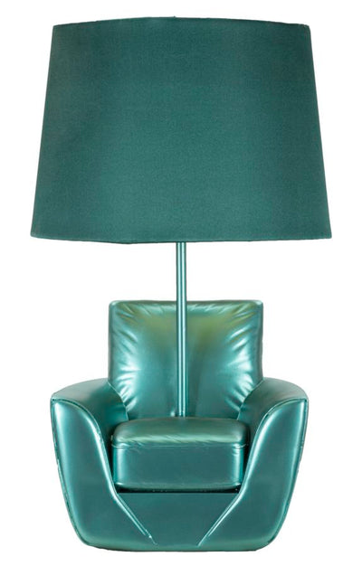 Lampe de table turquoise de style milieu du siècle avec abat-jour en tissu