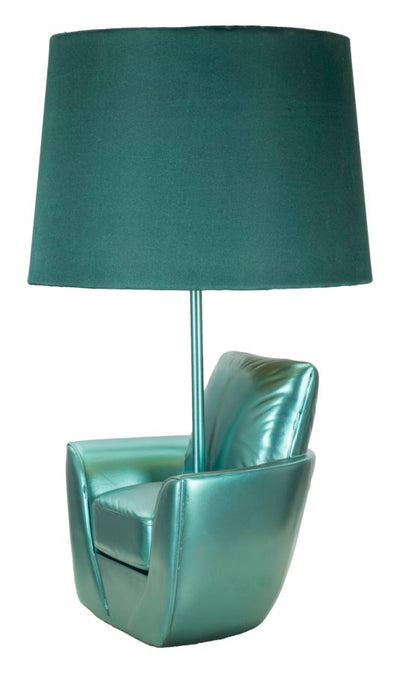 Lampe de table turquoise de style milieu du siècle avec abat-jour en tissu