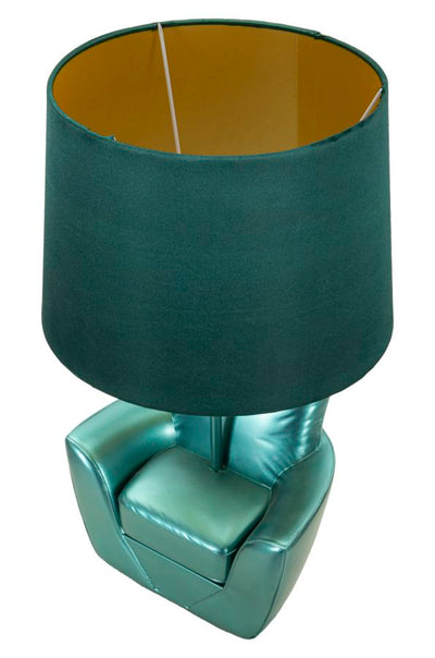 Lampe de table turquoise de style milieu du siècle avec abat-jour en tissu