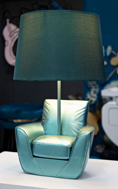 Lampe de table turquoise de style milieu du siècle avec abat-jour en tissu