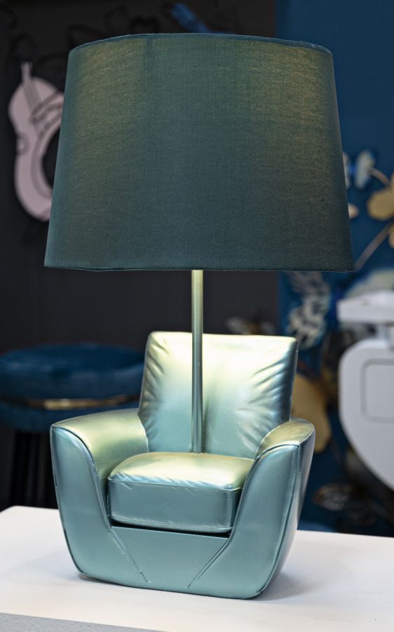Lampe de table turquoise de style milieu du siècle avec abat-jour en tissu