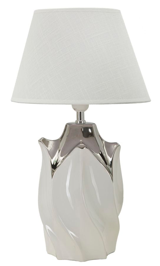 Lampe de table blanche en forme de tortue avec abat-jour en tissu – Style contemporain