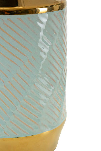 Lampe de table en céramique bleue et dorée avec abat-jour en tissu – Style Cape Town