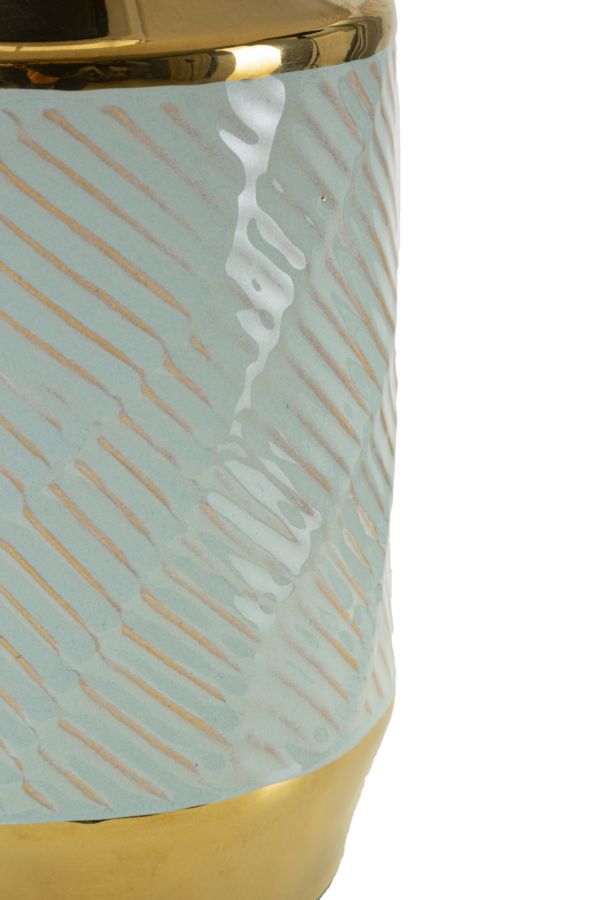 Lampe de table en céramique bleue et dorée avec abat-jour en tissu – Style Cape Town