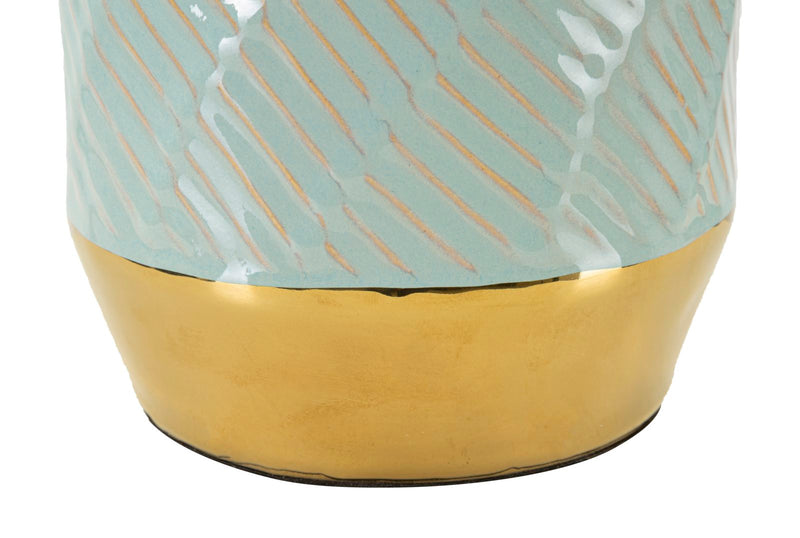 Lampe de table en céramique bleue et dorée avec abat-jour en tissu – Style Cape Town