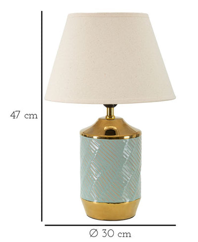Lampe de table en céramique bleue et dorée avec abat-jour en tissu – Style Cape Town