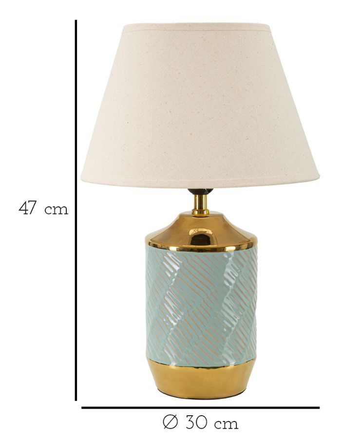 Lampe de table en céramique bleue et dorée avec abat-jour en tissu – Style Cape Town