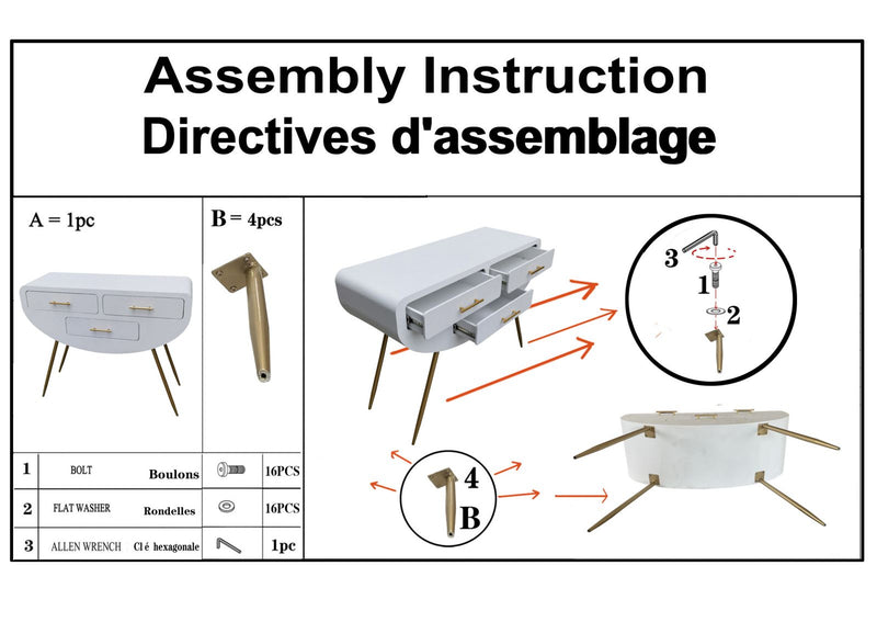 Console blanche avec pieds en bois – Entrée moderne Venus