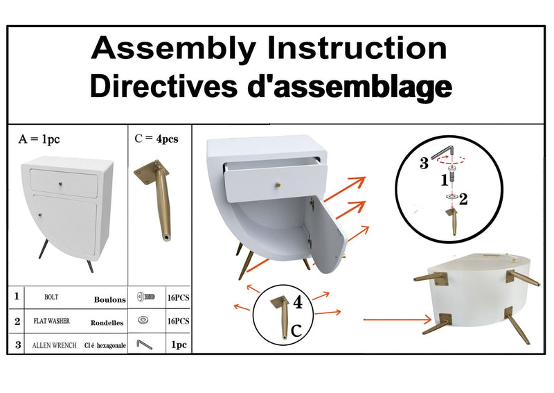 Table de chevet haute blanche avec tiroir – Table de chevet Venus