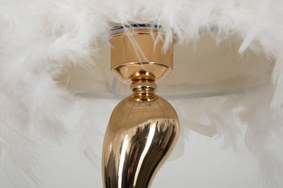 Lampe de table blanche à plumes avec pied doré – Collection Cart