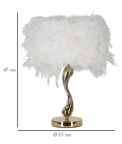 Lampe de table blanche à plumes avec pied doré – Collection Cart