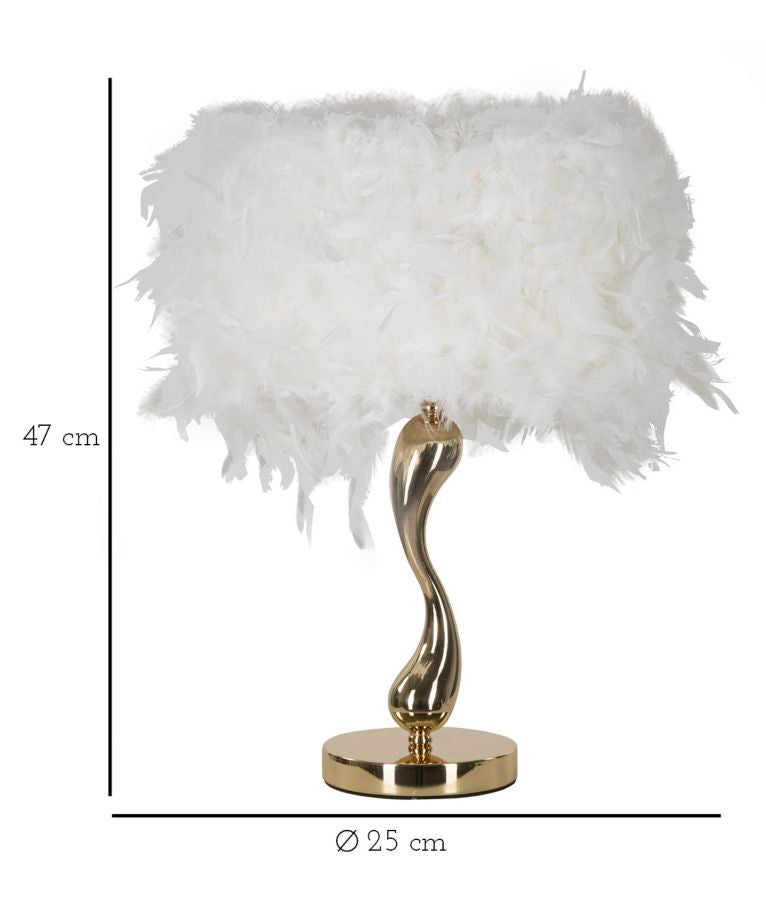 Lampe de table blanche à plumes avec pied doré – Collection Cart