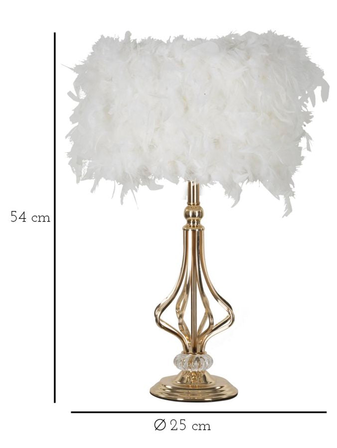 Lampe de table en plumes blanches avec pied décoratif – Tarty Design
