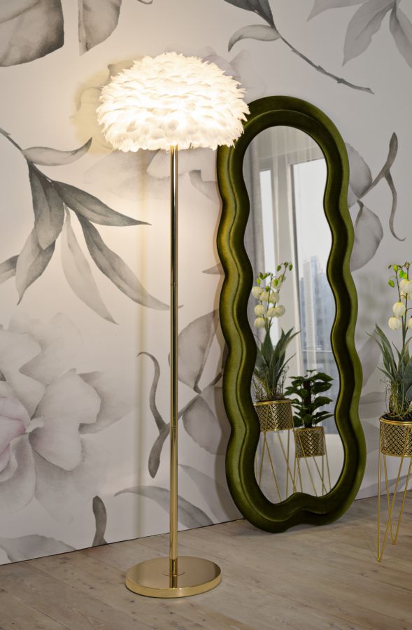 Lampadaire blanc fin avec abat-jour en plumes – Collection Feathers