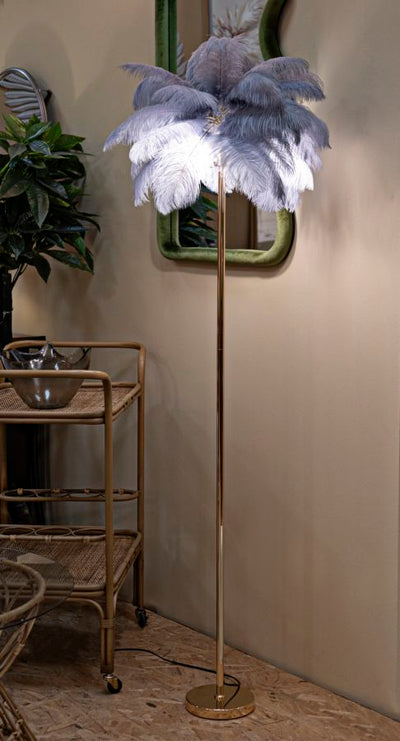 Lampadaire gris en forme de palmier avec abat-jour en tissu – Tropical Accent