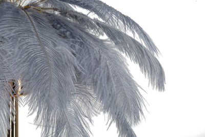 Lampe de table grise avec abat-jour en tissu et motif palmier – Style tropical