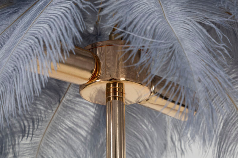 Lampe de table grise avec abat-jour en tissu et motif palmier – Style tropical