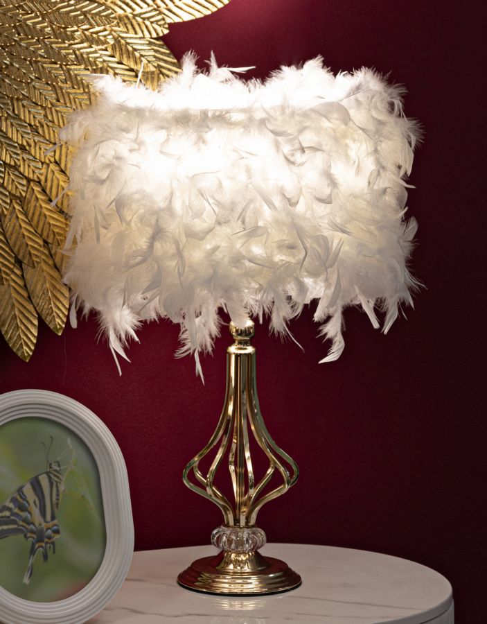 Lampe de table en plumes blanches avec pied décoratif – Tarty Design
