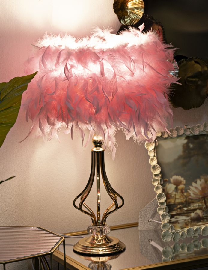 Lampe de table en plumes roses avec pied décoratif – Tarty Collection