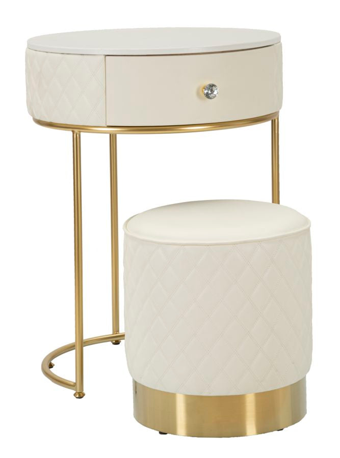 Table de chevet haute blanche avec tabouret – Ensemble moderne Sharon