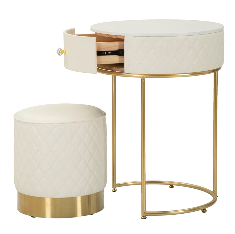 Table de chevet haute blanche avec tabouret – Ensemble moderne Sharon