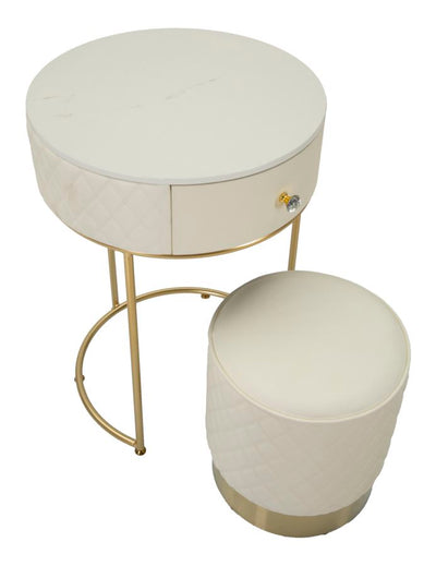 Table de chevet haute blanche avec tabouret – Ensemble moderne Sharon
