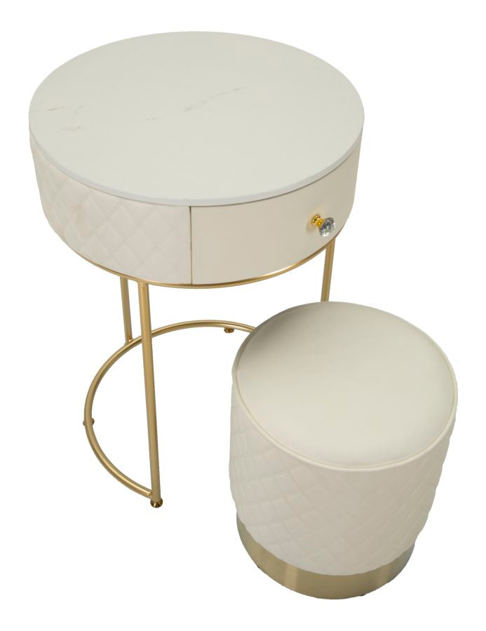 Table de chevet haute blanche avec tabouret – Ensemble moderne Sharon