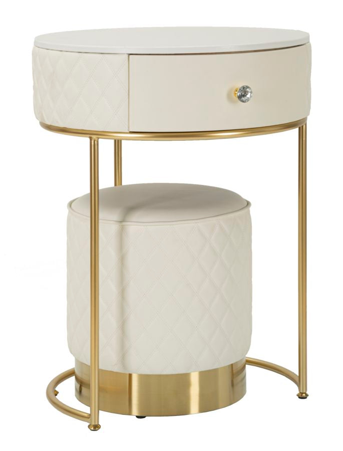 Table de chevet haute blanche avec tabouret – Ensemble moderne Sharon