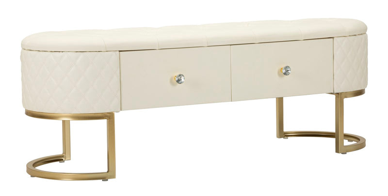 Banc rembourré blanc avec tiroirs – Rangement Sharon