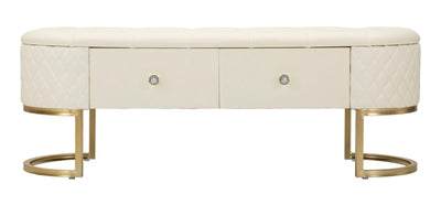 Banc rembourré blanc avec tiroirs – Rangement Sharon