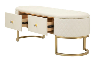 Banc rembourré blanc avec tiroirs – Rangement Sharon