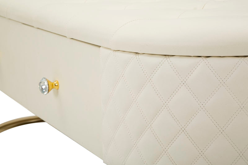 Banc rembourré blanc avec tiroirs – Rangement Sharon