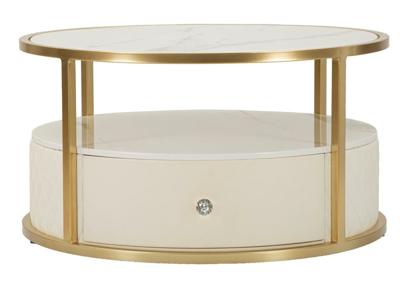 Table basse ronde avec piètement doré – Sharon Modern Design