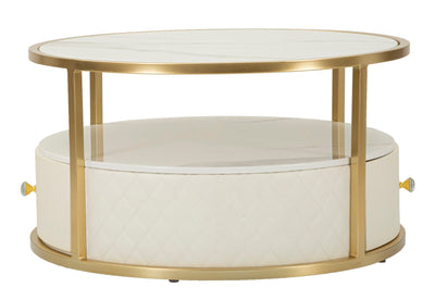 Table basse ronde avec piètement doré – Sharon Modern Design