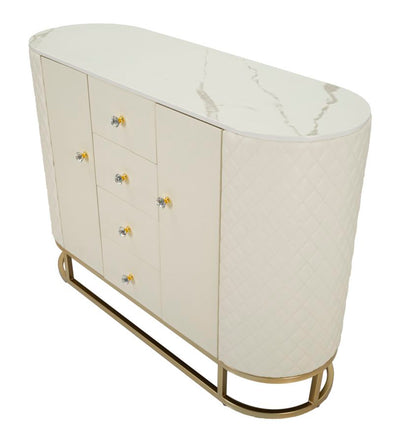 Armoire en bois blanc avec base dorée – Meuble de rangement Sharon