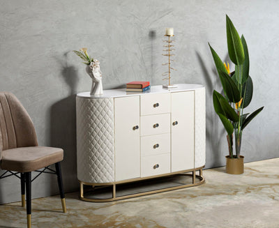 Armoire en bois blanc avec base dorée – Meuble de rangement Sharon