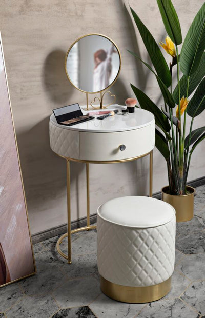 Table de chevet haute blanche avec tabouret – Ensemble moderne Sharon