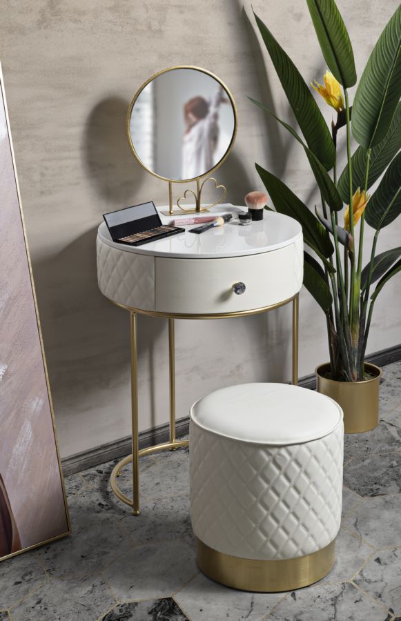 Table de chevet haute blanche avec tabouret – Ensemble moderne Sharon