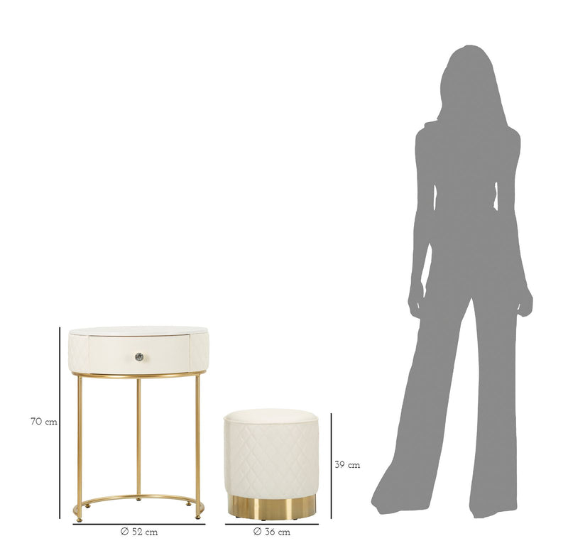 Table de chevet haute blanche avec tabouret – Ensemble moderne Sharon