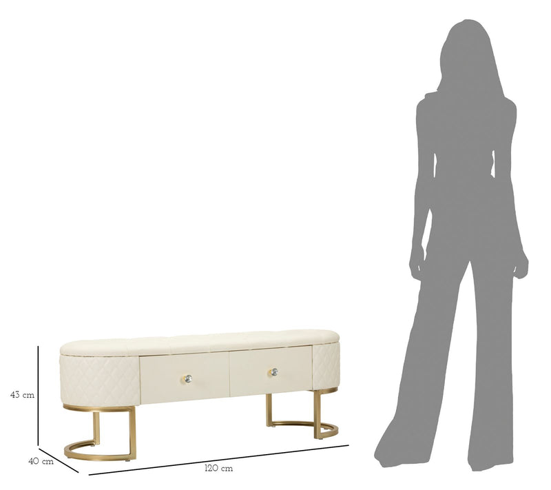 Banc rembourré blanc avec tiroirs – Rangement Sharon